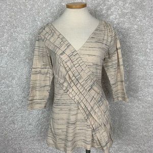 Anthro Deletta Cream and Grey 3/4 Sleeve Top